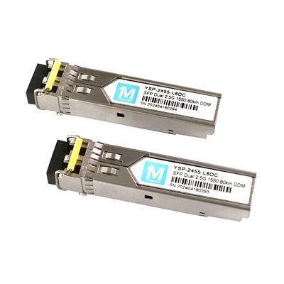 Taxa de transferência de dados 2.5G Duplex 80km 1550nm LC Connector DDM Transceptor SFP plugável para transceptores de fibra óptica de longa distância