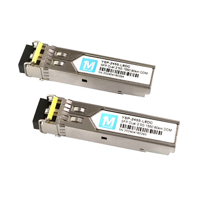 Taxa de transferência de dados 2.5G Duplex 80km 1550nm LC Connector DDM Transceptor SFP plugável para transceptores de fibra óptica de longa distância